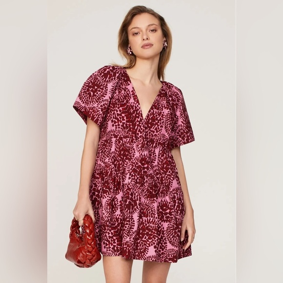 A.L.C. Dresses & Skirts - A.L.C. V Neck Apple and Rose Camila Dress Red Pink Mini Short Sleeve